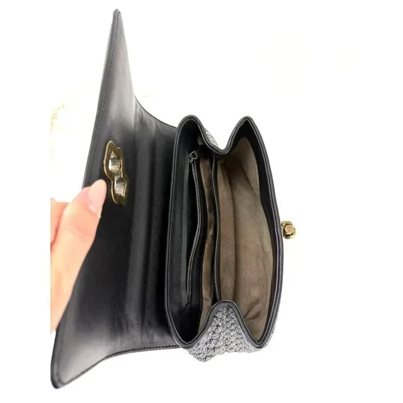 Bottega Veneta Metallic Wool Woven Patent Ayers Olimpia Knot Silver Shoulder Bag - Picture 4 of 12